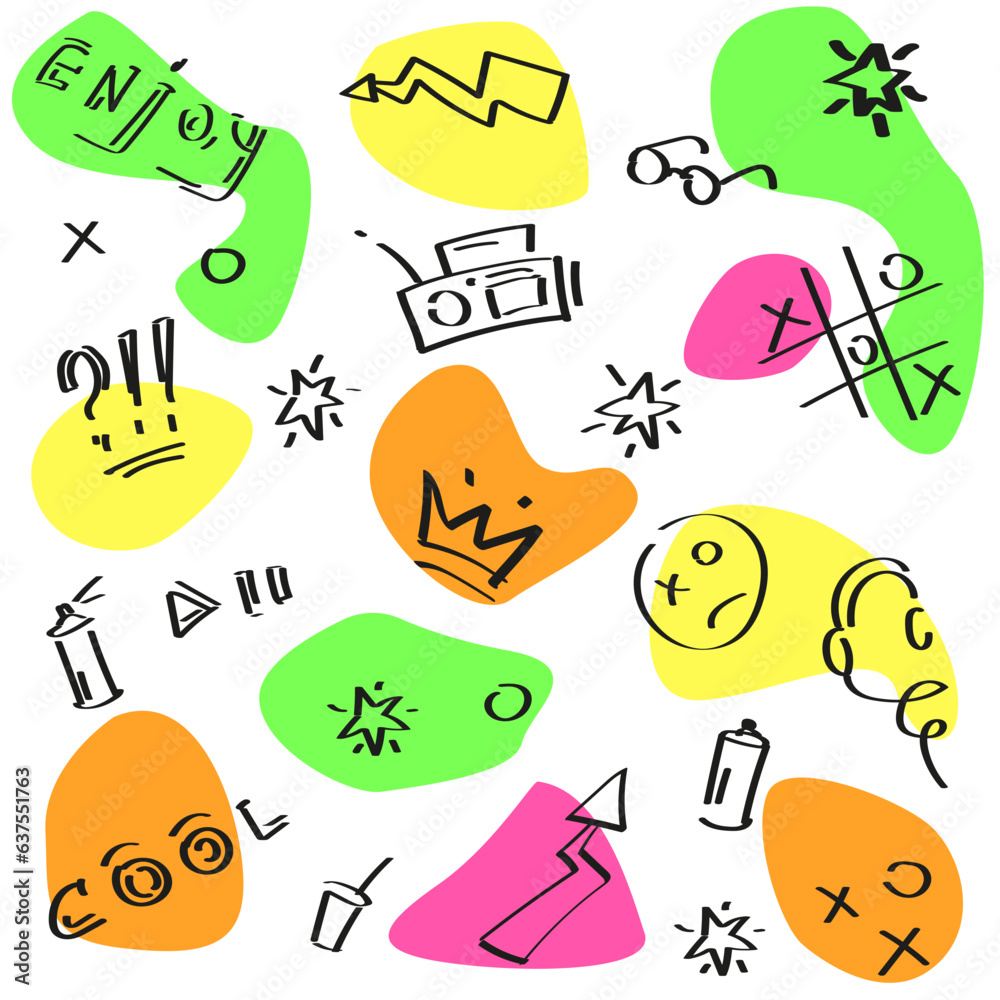 Youth pattern with inscriptions, objects, signs. Vector. Youth pattern with inscriptions, objects, signs. Vector.