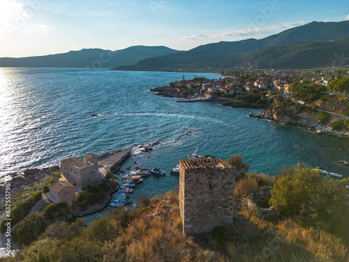 Aerial view of the wonderful seaside village of Kardamyli, Greece located in the Messenian Mani area. It's one of the most beautiful places to visit in Greece, Europe photo