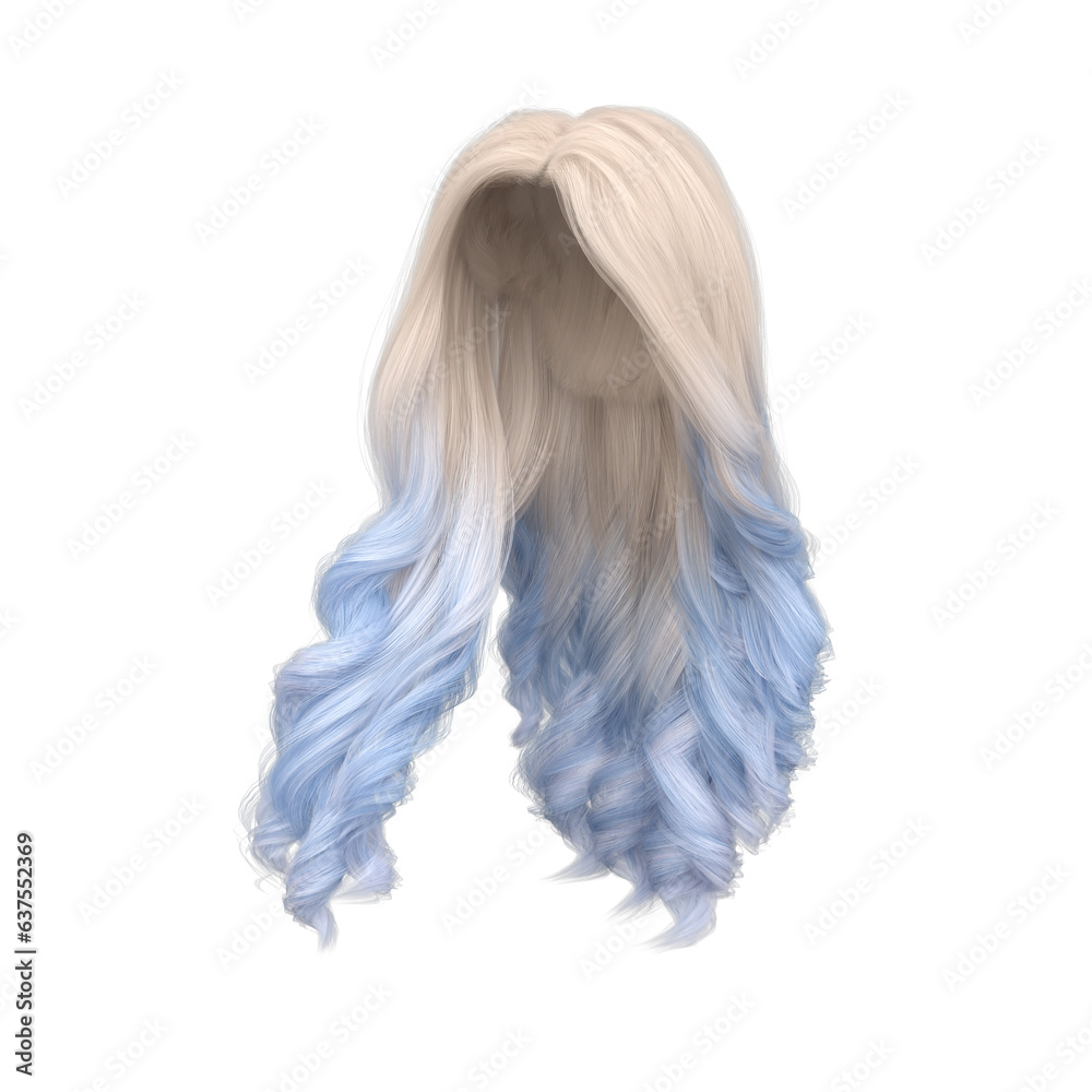 Fototapeta premium 3d rendering blond and light blue wavy princess hair isolated 