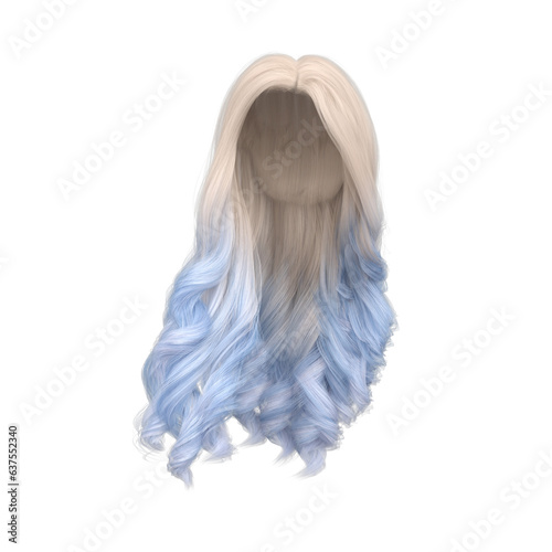 3d rendering blond and light blue wavy princess hair isolated 