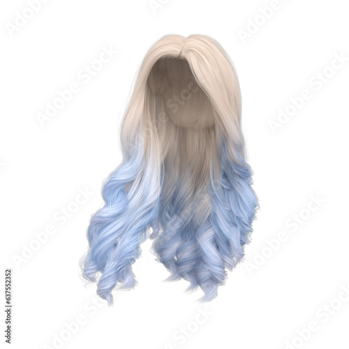 3d rendering blond and light blue wavy princess hair isolated 