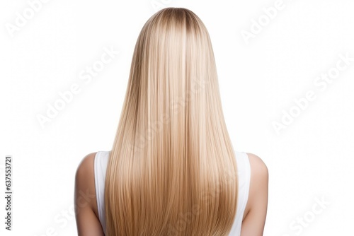 Back View of Woman with Beautiful Shiny Straight Blonde Hair