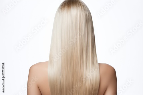 Back View of Woman with Beautiful Shiny Straight Blonde Hair