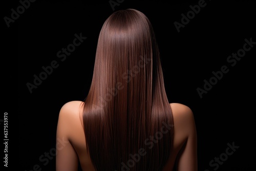 Back View of Woman with Beautiful Shiny Straight Brown Hair