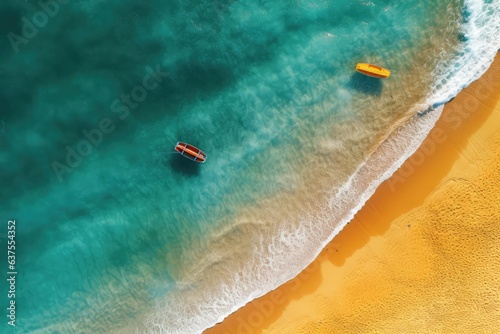 Aerial View of Sandy Tropical Beach and Ocean with Two boats