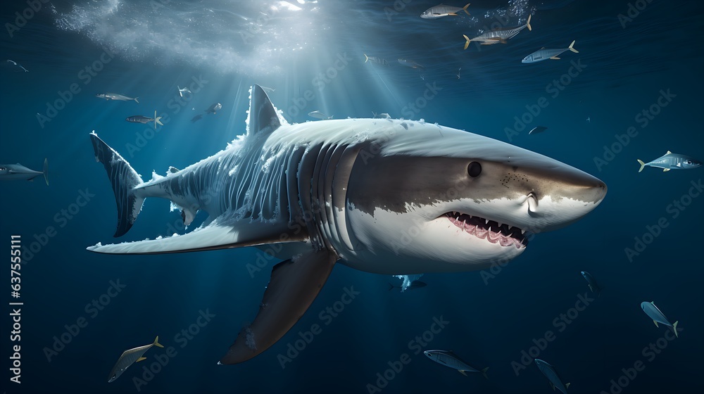 Naklejka premium great white shark in ocean