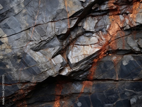Visible veins of silver at the rocky walls of an old mine shaft © HandmadePictures