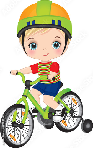 Vector Cute Happy Boy Learning to Ride Bicycle