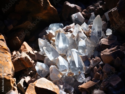 Visible raw white Diamonds at the rocky walls of an old mine shaft