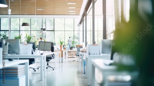 Blur focus of white Open Space office interior. Can be used as background.