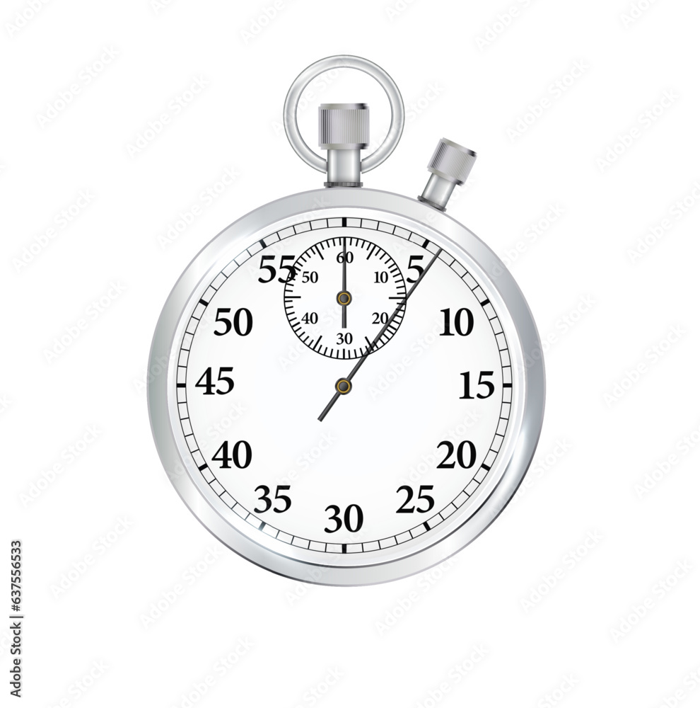 Classic metallic chrome mechanical analog stopwatch isolated on white background. Vector Classic metallic chrome mechanical analog stopwatch isolated on white background. Vector