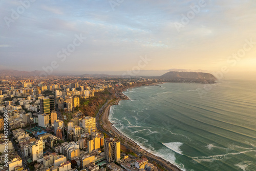 Aerial view of Miraflores and its boardwalk in Lima.