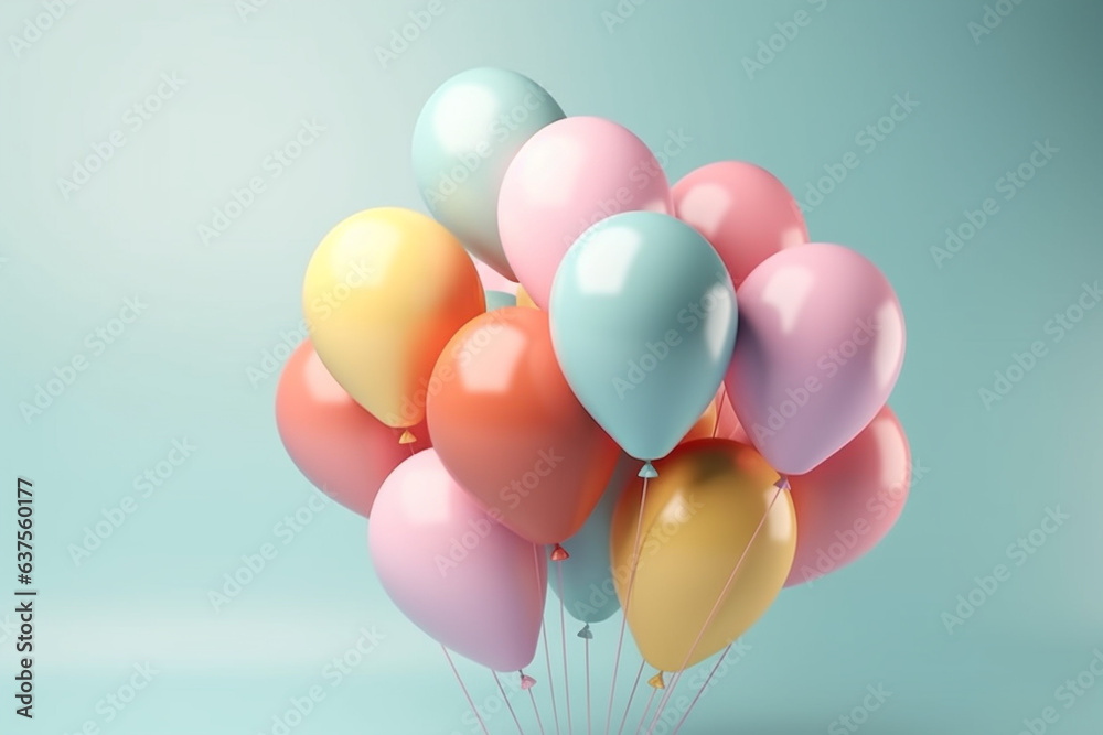 Colorful balloons decoration on pastel background. Festive or party background