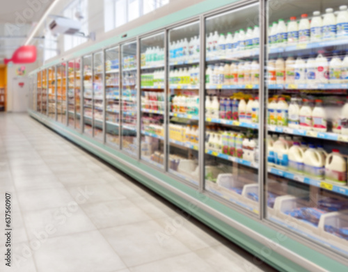 Choosing a dairy products at supermarket.Grocery stores .blurred background