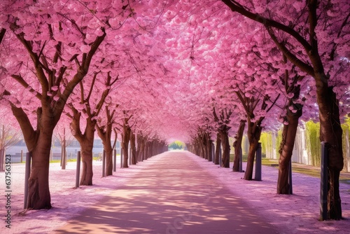 beautiful pink flowering cherry tree way © Celina