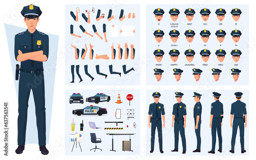 Canvas Print Policeman Character Creation with Gestures, Facial Expressions, Different Poses,