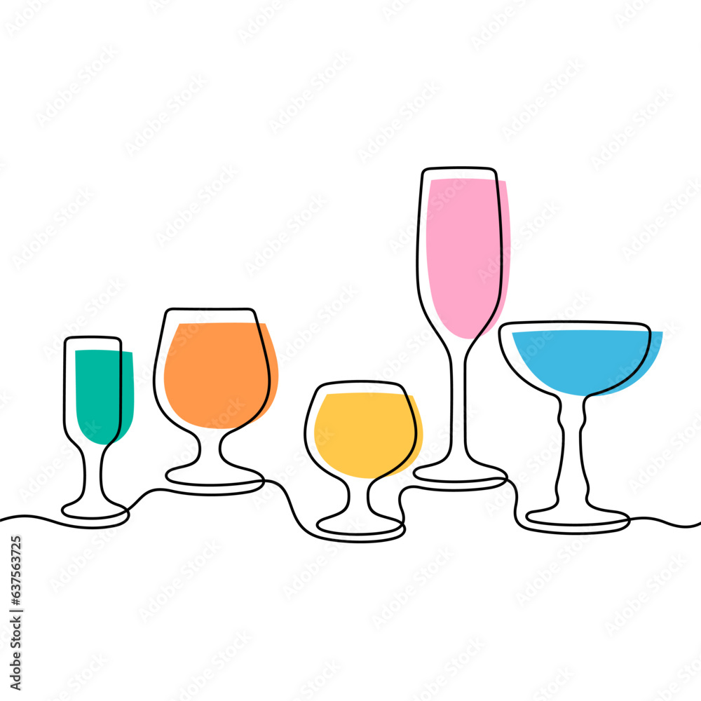 Cocktails continuous line colourful vector illustration Cocktails continuous line colourful vector illustration