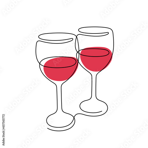 Red wine continuous line colourful vector illustration