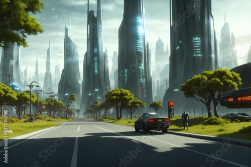 Sci fi modern metaverse city