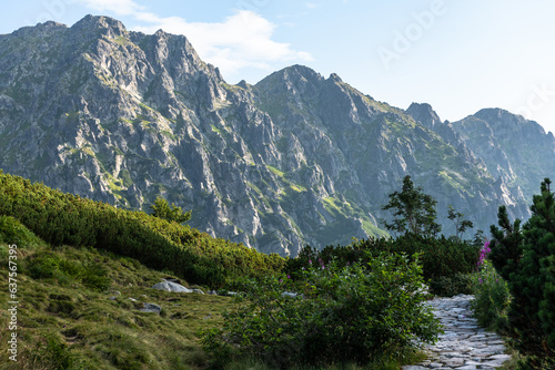 Alpine hiking trail in Tatra Mountains, Poland at summer.