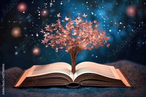 an open book from which the tree of knowledge grows, the concept of the development of the education system