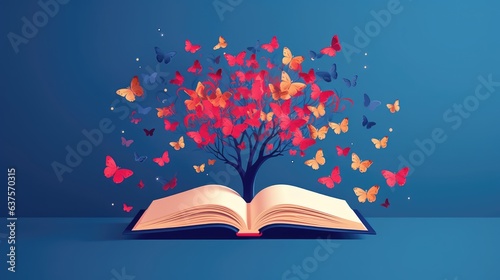 an open book from which the tree of knowledge grows, the concept of the development of the education system © AndErsoN