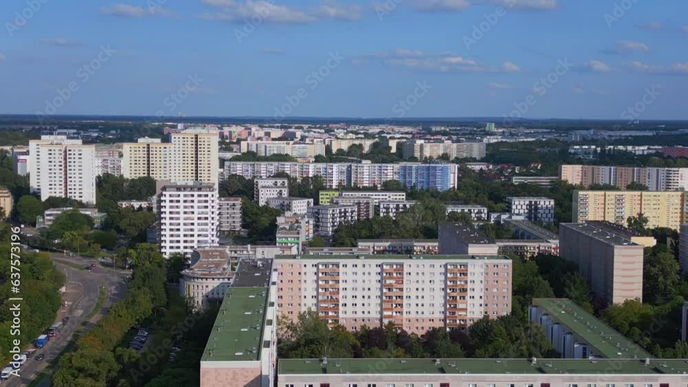 Wonderful aerial view flight drone Berlin Marzahn panel system building housing Wonderful aerial view flight drone Berlin Marzahn panel system building housing