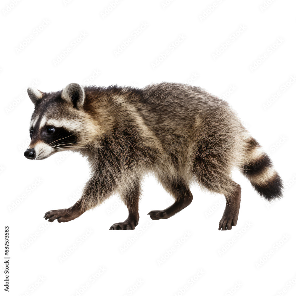 a raccoon walking/running, side view in a Nature-themed, illustration in a PNG, cutout, and isolated. Generative AI a raccoon walking/running, side view in a Nature-themed, illustration in a PNG, cutout, and isolated. Generative AI