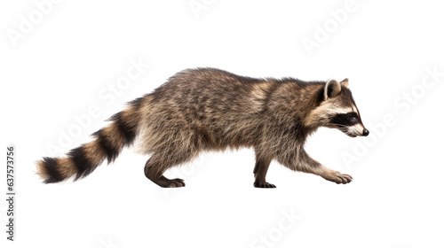 a Racoon, full body, walking, side 3/4 view, in a PNG, in a Nature-themed, isolated, and transparent photorealistic illustration. Generative ai