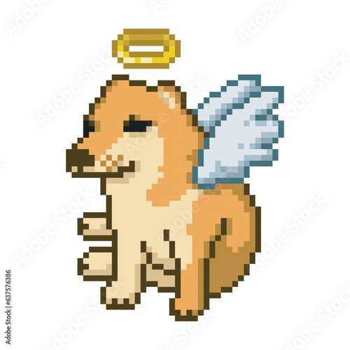 Dog in angel costume, pixel art pet