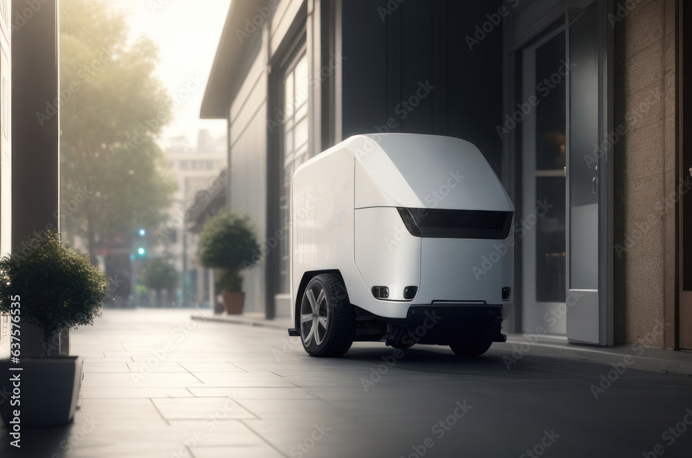 Illustration a robot delivery system concept without humans in the future.Generative AI