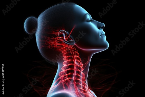 anatomical structure of the cervical spine. Neck pain concept. photo