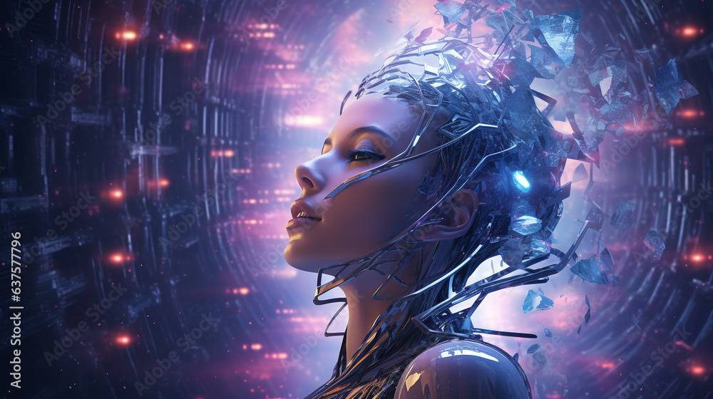 Fototapeta premium Expressive AI Robot's Immersive Dream: Authentic Contemplation