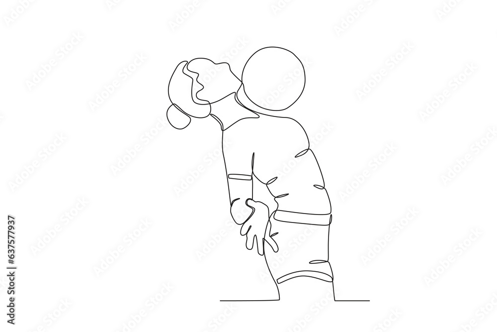 A woman receives a soccer ball with her chest. Women's world cup one-line drawing