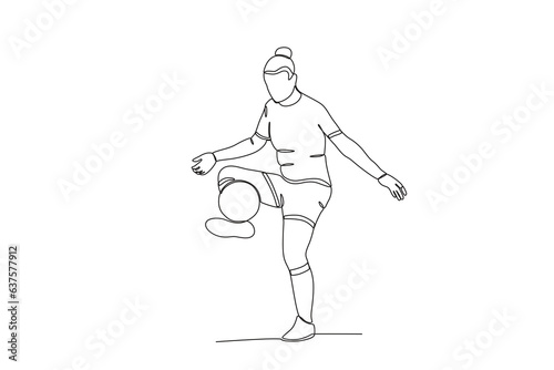 A woman playing football with passion. Women s world cup one-line drawing