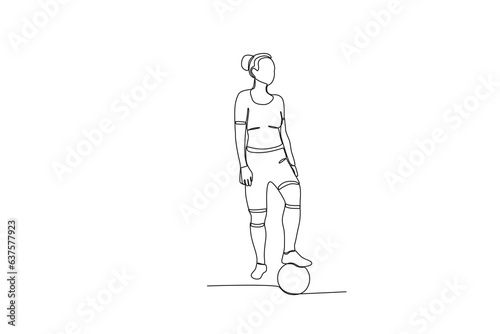 A woman with a ball at her feet. Women's world cup one-line drawing