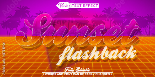 Retro 80's Shiny Sunset Flashback Vector Editable Text Effect Template