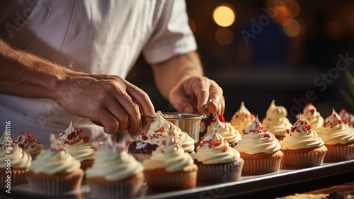 cropped shot of a chef making a dessert in the kitchen.