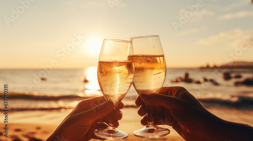 Hands holding champagne gla...