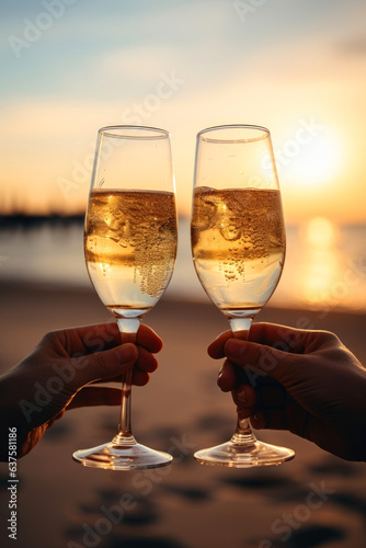 Hands holding champagne gla...