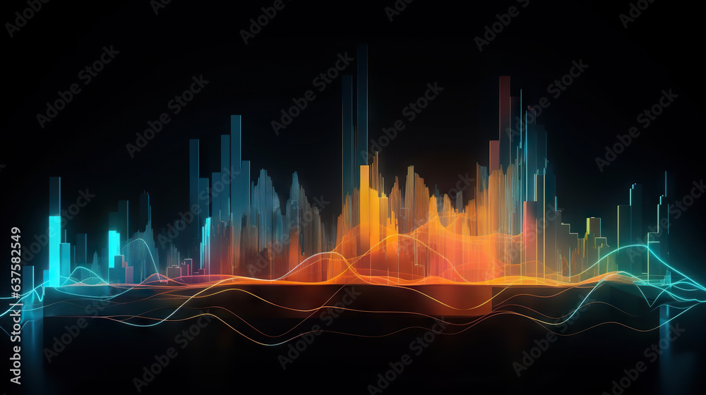 Colorful city skyline in the dark night - glowing colored neon style - generative AI Colorful city skyline in the dark night - glowing colored neon style - generative AI