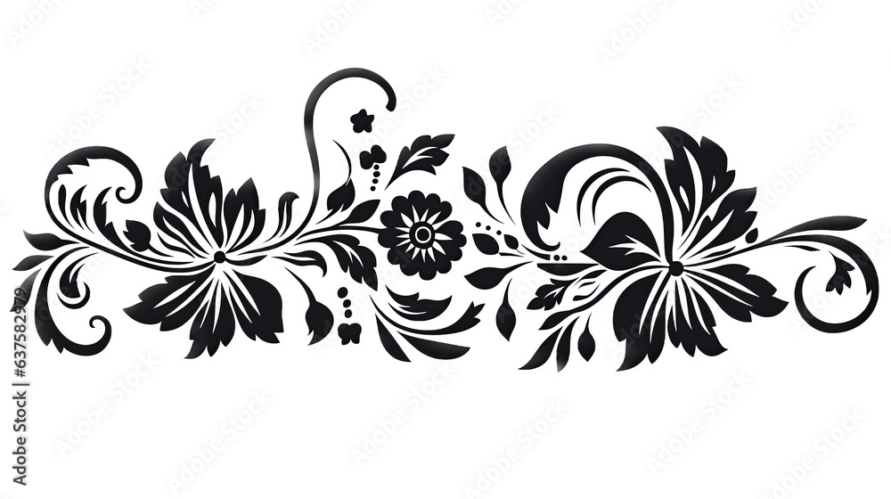 a graphic ornamental horizontal filagree, in Design-themed, illustration in a PNG, cutout, and isolated. Generative AI