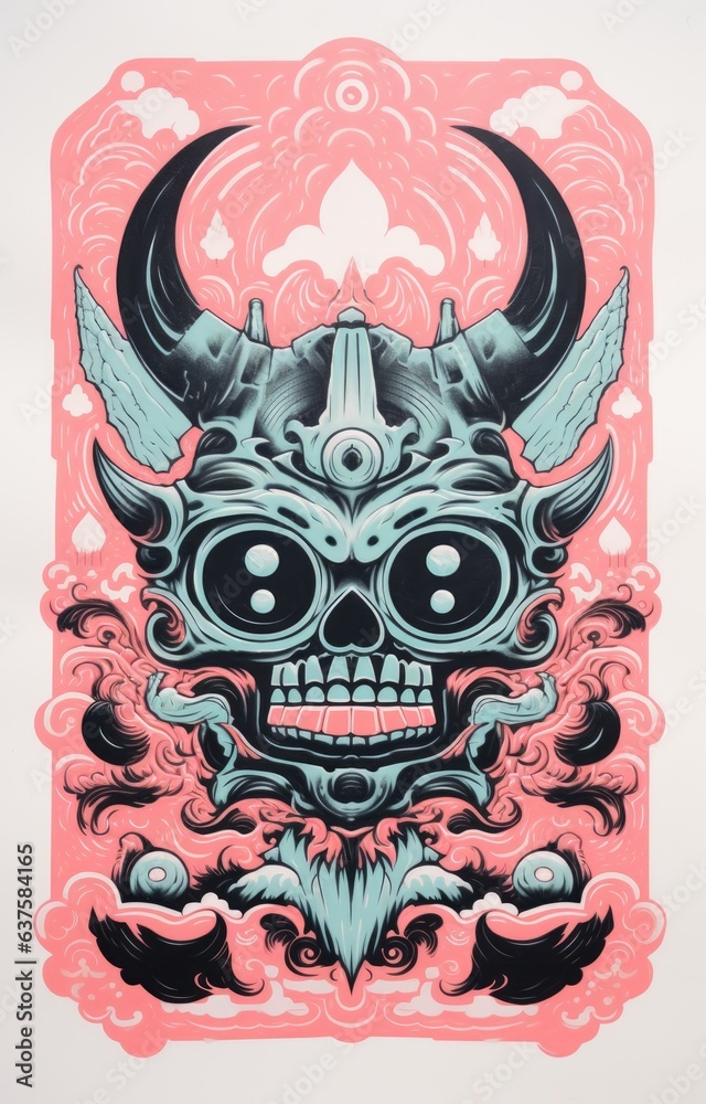 Lowbrow Horror Demon Poster art print — screenrpint style illustration with funny horror themes