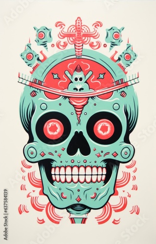 Lowbrow Horror Skull / Skeleton Poster art print — screenrpint style illustration with funny horror themes photo