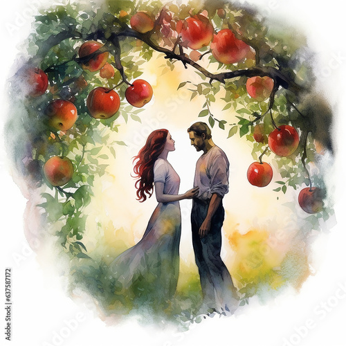 Unlocking Divine Stories: Elevate Your Artistry with Adam and Eve Watercolor Art Bundle - Christian Art, Catholic Art - Generative AI