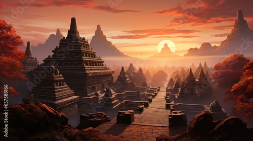 Obraz na plátně Sunset in temple