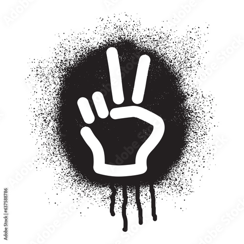 Hand gesture V sign for peace symbol with black spray paint stencil