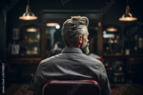 Foto Back view of young graying man in a barbershop