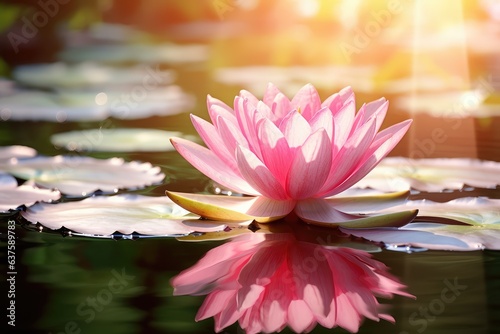 close-up of a beautiful pink water lily blossom