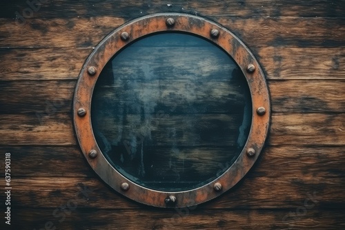 Close-up of an old rusty closed empty porthole window photo